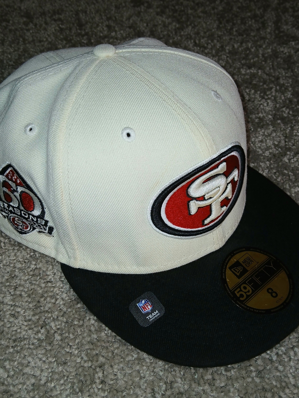 New Era San Francisco 49ers Off White and Black 60 Seasons Gray Brim Hat- Size 8